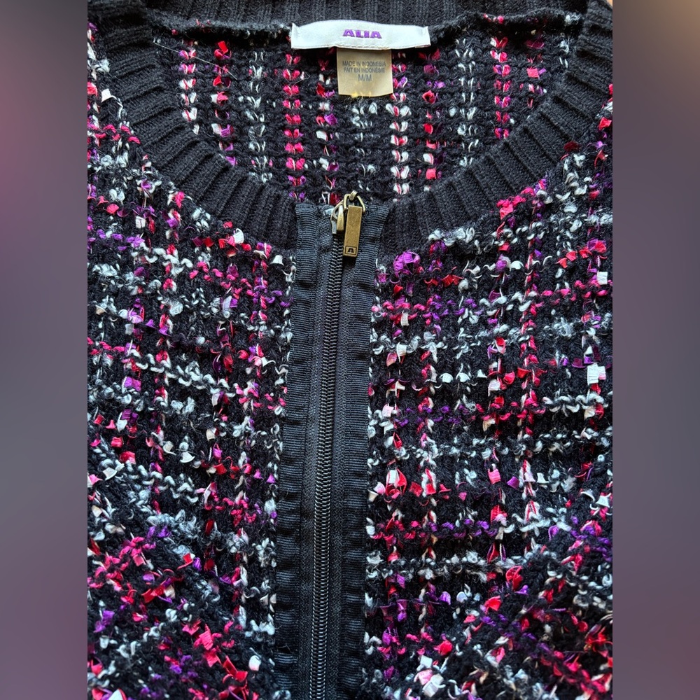 ALIA Loose Weave Multi Color Zipper Sweater, Medium